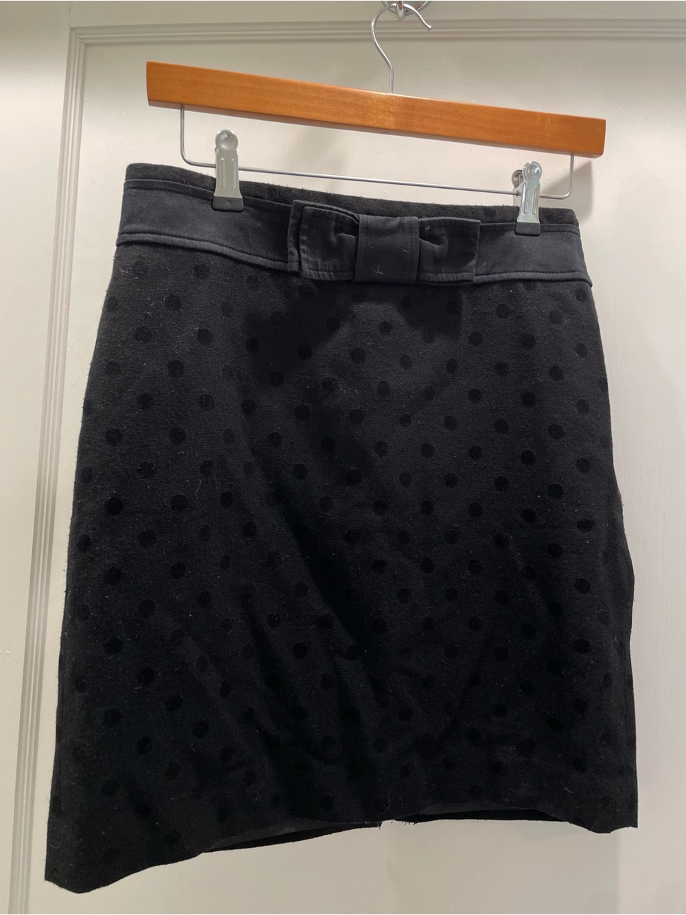 Classic Black Polka Dot Pencil Skirt with Bow